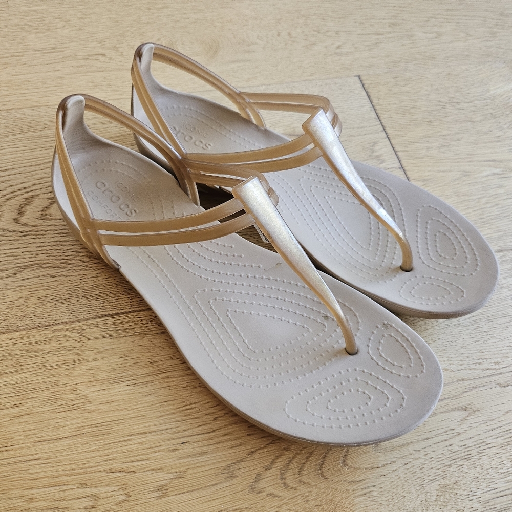 Crocs Isabella T-strap Sandals Jelly Thongs Tan W 8